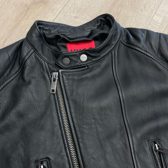 Hugo Boss Lewis Leather Jacket Coat size Large L B3 - Picture 4 of 8